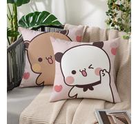 2 pezzi Custodia cuscino in velluto con design carino di Bubu e Dudu Panda - Design di coppia cartoni animati adorabile, testo, misure multiple, regalo di San Valentino, comoda federa quadrata, adatta