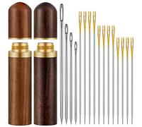 2 pezzi - Custodia per aghi in legno con 24 aghi autofilettanti e 4 pezzi aghi da cucire a occhi grandi per la pelle per riporre accessori di agola da ricamare a mano