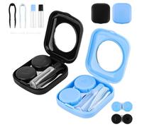 2 Pezzi Custodia per Lenti a Contatto, Custodia Lenti a Contatto con Specchio, Porta Lenti a Contatto da Viaggio, Portalenti per Lenti a Contatto Igienica per Viaggi a Casa All'aperto (Nero e Blu)