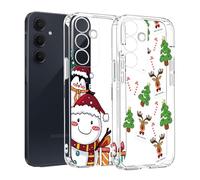 2 Pezzi Custodia per Samsung Galaxy A55 5G in Silicone con Elementi Natalizi, MoEvn Morbida Trasparente Sottile Antiurto Custodia Natalizia Antigraffio per Samsung A55, con Motivo di Elfo + Pupazzo di