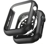 2 pezzi Custodia per smartwatch casual di moda in PC nero, Protezione dello schermo in vetro temperato ultra sottile 2 in 1, adatta per cinturini da 38/40/41/42/44/45/46/49mm, compatibile con Ultra/SE
