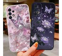 2 pezzi Custodia per telefono a goccia con rose, perle finte e farfalle dipinte, compatibile con 14 Pro Max, 13, 11, XR, 7/8, 15, 16, 16 Pro Max, Galaxy S24, A04, A12, A13, A14, A21s, A22, A23, A24, A