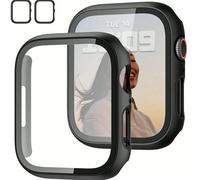 2 pezzi Custodia protettiva integrata in PC nero + vetro temperato, antiurto, resistente ai graffi, design alla moda, compatibile con Apple Watch 40mm/41mm/42mm/44mm/45mm/46mm/49mm, adatto per Apple W