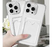 2 pezzi Custodia trasparente per schede compatibile con , Galaxy, Mi, Redmi, Honor, Oppo, Vivo, sottile, protettiva, in morbido TPU, antiurto, con porta carte di credito, impermeabile, anti-caduta, re