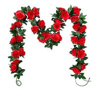 2 Pezzi da 7.8FT Artificiale Finto Ghirlanda di rose viti appese fiori di seta per la decorazione della parete di nozze all'aperto Bedroom (Rosso)