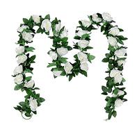 2 Pezzi da 7.8FT Artificiale Finto Ghirlanda di rose viti appese fiori di seta per la decorazione della parete di nozze all'aperto Bedroom (Bianco)