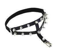 2 pezzi da donna sexy punk in pelle, reggicalze con borchie in pelle, giarrettiera regolabile, gothic anello per coscia con clip in metallo, colore nero