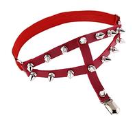 2 pezzi da donna sexy punk in pelle, reggicalze con borchie in pelle, giarrettiera regolabile, gothic anello per coscia con clip in metallo, colore rosso