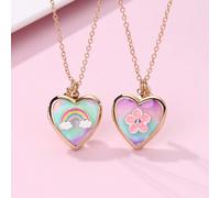 2 pezzi Da Ragazze colorato lega di zinco Olio Set collana , a forma di cuore Scatola & arcobaleno fiore design , adatto per migliori amici per indossare quotidiano Tagli UnicaLega di zinco