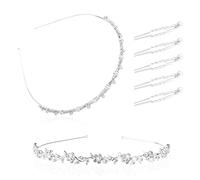 2 pezzi da sposa fiore di cristallo ornamento per capelli testa di strass con ornamento per capelli, 1 copricapo di fiori di prugna, 1 copricapo di perle con 5 punte per capelli di perle a forma di U