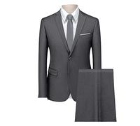 2 pezzi da uomo per affari, giacca da smoking con risvolto a intaglio e giacca smoking, slim fit, per testimoni dello sposo, ballo di fine anno, pantaloni blazer formali (grigio 1,5XL)