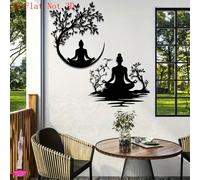 2 pezzi Decorazione da parete in metallo e ferro per esterni, motivo monaco nero e bianco, seduto sotto l'albero della vita, stile artistico Tagli UnicaFerro
