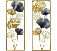 2 Pezzi Decorazione da Parete in Metallo Ginkgo Scultura da Parete 3D Moderna Scultura da Parete con Foglie Decorative, Decorazione Artistica per Soggiorno, Camera da Letto, Ingresso, Libreria