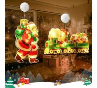 2 Pezzi Decorazione Della Finestra Luce Natale, Luci a Sospensione a Led Babbo 3D Con Ventosa, Luci Decorative Interno, Decorazioni Per Finestre Con Babbo Natale Appeso (D)