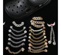 2 pezzi Decorazioni a catena multistile (catena di strass, catena in lega di zinco, catena di perle) per scarpe forate, sandali, ciabatte e altri articoli, accessori versatili per scarpe - regalo perf