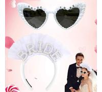 2 Pezzi Decorazioni Per l'Addio Al Nubilato, Occhiali Da Sole Di Perla Donna,Fascia Per Capelli Decorata Con Perle, Cerchietto Bride To Be Addio Al Nubilato, Decorazioni Sposa Per Matrimoni, Feste