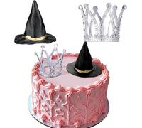 2 Pezzi Decorazioni per Torte a Forma di Cappello da Strega e Corona Mini Decorazione per Cupcake a Tema Strega Accessori per Torta di Feste Principessa Compleanno Halloween Matrimoni
