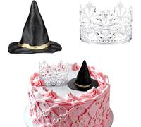 2 Pezzi Decorazioni per Torte a Forma di Cappello da Strega e Corona Mini Decorazione per Cupcake a Tema Strega Accessori per Torta di Feste Principessa Compleanno Halloween Matrimoni