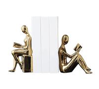 2 pezzi design astratto statua resistente stoccaggio per libri, galvanica carattere astratto reggilibri ornamenti artigianato, antiscivolo ceramica libri stoccaggio per libreria, armadietto vino