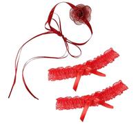 2 Pezzi Di Anelli Per Le Gambe In Pizzo Rosso E 1 Pezzo Di Colletto Di Camelia, Accessori Floreali Per Le Gambe Multifunzionali, Accessori Per Le Tendenze Della Moda, Abito Da Addio Al Nubilato.