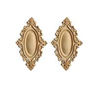 2 pezzi di applique in legno rotondo, adesivo for armadietto intagliato, applique in legno non verniciato, strisce di legno adesive decorative a forma di fiore, for porte di mobili e pareti(25x15cm)