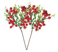 2 pezzi di bacche di natale steli artificiali bacche di agrifuli di rami (rossa)