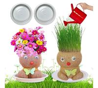 2 pezzi di bambole con testa di fiore e testa d'erba, pianta di bambole con testa d'erba che cresce, pianta di bambole con testa d'erba che cresce(erba verde e fiori)