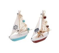 2 Pezzi di Barca a Vela in Legno Stile Vintage | Decorazione da Tavolo, Finitura Retrò Artistica, Corda di Canapa, per Vetrine e Tavolini