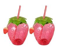 2 pezzi di bicchiere di fragole da 500 ml, cartone animato carume Coppa trasparente con coperchio di paglia e ciondolo per la scuola per ufficio a casa