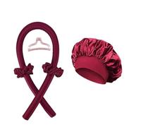 2 pezzi di bigodini senza calore, arricciacapelli senza calore, fascia for capelli, bigodini for dormire(Wine Red with cap)