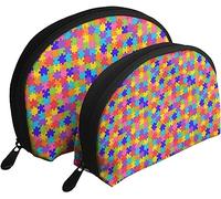 2 pezzi di borse per cosmetici colorati pezzi di puzzle per la consapevolezza dell'autismo borsa per il trucco da viaggio borsetta da donna da toilette