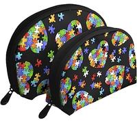 2 pezzi di borse per cosmetici per la consapevolezza dell'autismo pezzi del puzzle borsa per il trucco da viaggio a forma di cuore borsa da toilette da donna