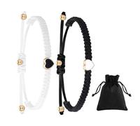 2 Pezzi Di Braccialetti D'Amore In Bianco E Nero, 1 Pezzo Di Borsa Di Velluto Nero, Braccialetto Dell'Amicizia, Braccialetto Dell'Amicizia Intrecciato, Braccialetto In Stile Bohémien