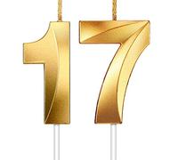2 Pezzi di Candele di Numeri Glitter Oro Decorative per Torta di Compleanno Topper Candeline Numeriche Decorazione per Matrimonio Compleanno Anniversario Celebrazione Laurea, Numero 17