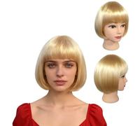 2 Pezzi Di Capelli Corti Dorati Chiari, Testa A Dondolo Con Parrucca Frangia, Accessori Per Capelli Alla Moda E Pratici, Adatti Per Feste, Feste Di Natale E Altre Scene.