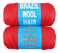 2 pezzi di capelli di lana brasiliana rossa per trecce di trecce di filo acrilico per tessere a mano per treccia di capelli treccia all'uncinetto trecce senegalesi trecce giganti,