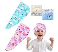 2 Pezzi di Cappuccio per Capelli Asciutti per Bambini, 2 Pezzi di Asciugamano Quadrato da Cartone Animato, Asciugamano Stampato Carino, Tappo per Doccia Secco Rapido E Rapido.