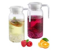 2 pezzi di Caraffa Acqua da 1 litro, Brocca Acqua trasparente con coperchio, Caraffa Plastica, brocca in acrilico, adatta per acqua al limone, tè freddo, latte