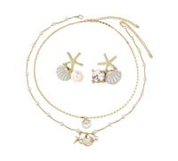 2 Pezzi Di Collane Di Conchiglie, 1 Paio Di Orecchini Di Conchiglie, Gioielli In Stile Bohémien, Collana Di Perle In Lega, Orecchini Fantasia In Stile Oceano, Gioielli Per Le Vacanze Al Mare