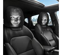 2 pezzi di coprisedili con faccina nera orroristica gotica per poggiatesta, divertenti cuscini artistici per collo con ghigno inquietante, decorazione universale per interni auto (nero)