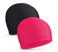 2 Pezzi di Cuffie da Nuoto Elastiche Cappelli da Nuoto in Comodo Tessuto Leggero Cuffia da Bagno per Donna Uomo e Bambini che Nuotano (Nero, Rosa Intensa)
