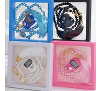 2 pezzi di elegante set da regalo comprendente un contatore di anelli e un bracciale a grani per la preghiera musulmana, adatto come regalo per festività e Natale abito nero,vestito rosa,abito bianco,