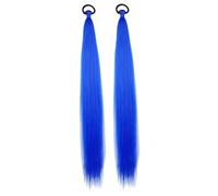 2 pezzi di extension per coda di cavallo intrecciata con cravatta dritta 26, estensioni dei capelli blu, posticci naturali morbidi per donne ragazze blu scuro