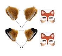 2 Pezzi Di Fasce Di Volpe E 2 Adesivi Per Il Viso, Orecchini Animali Da Cartone Animato, Simpatici Accessori Per Capelli In Peluche, Oggetti Di Scena Per Giochi Di Ruolo, Copricapo Da Festa.