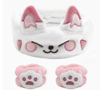 2 Pezzi Di Fasce Per Orecchie Di Gatto In Peluche, 1 Paio Di Cinturini Da Polso Elastici, Fascia Per Capelli Assorbente Per Il Lavaggio Del Viso, Accessori Per Il Trucco Per Ragazze.