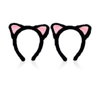 2 Pezzi Di Fasce Per Orecchie Di Gatto, Materiale Morbido E Soffice, Design Carino, Accessori Per Vestirsi A Casa, Adatti Per Lavare Viso, Trucco E Cravatta Per Capelli (Nero).