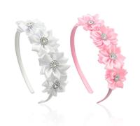 2 Pezzi Di Fascia Di Fiori, Fascia Incrostata Con Diamante, Fascia Per Bambini, Fascia Di Raso, Fascia Semplice (Rosa, Bianco).