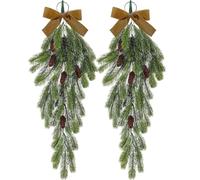 2 pezzi di festone natalizio da 27 pollici, a goccia, verde, con pigne e fiocco in velluto, da appendere, ghirlanda natalizia per porta, per decorazioni invernali, pareti, finestre, decorazioni per l