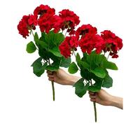 2 Pezzi di Geranio Artificiale Fiore di Seta Artificiale per Esterni Geranio Rosso Cespuglio Fiori Finti Gerani Rossi per Decorazioni Floreali per la Casa Giardino Interno(Rosso)