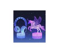 2 pezzi di luce notturna 3D, cuffie e icone di unicorni con cavo USB, luce notturna a LED che cambia
